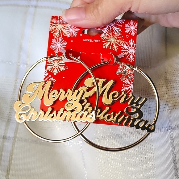 Merry Christmas Hoop Earrings - Picture 1 of 3